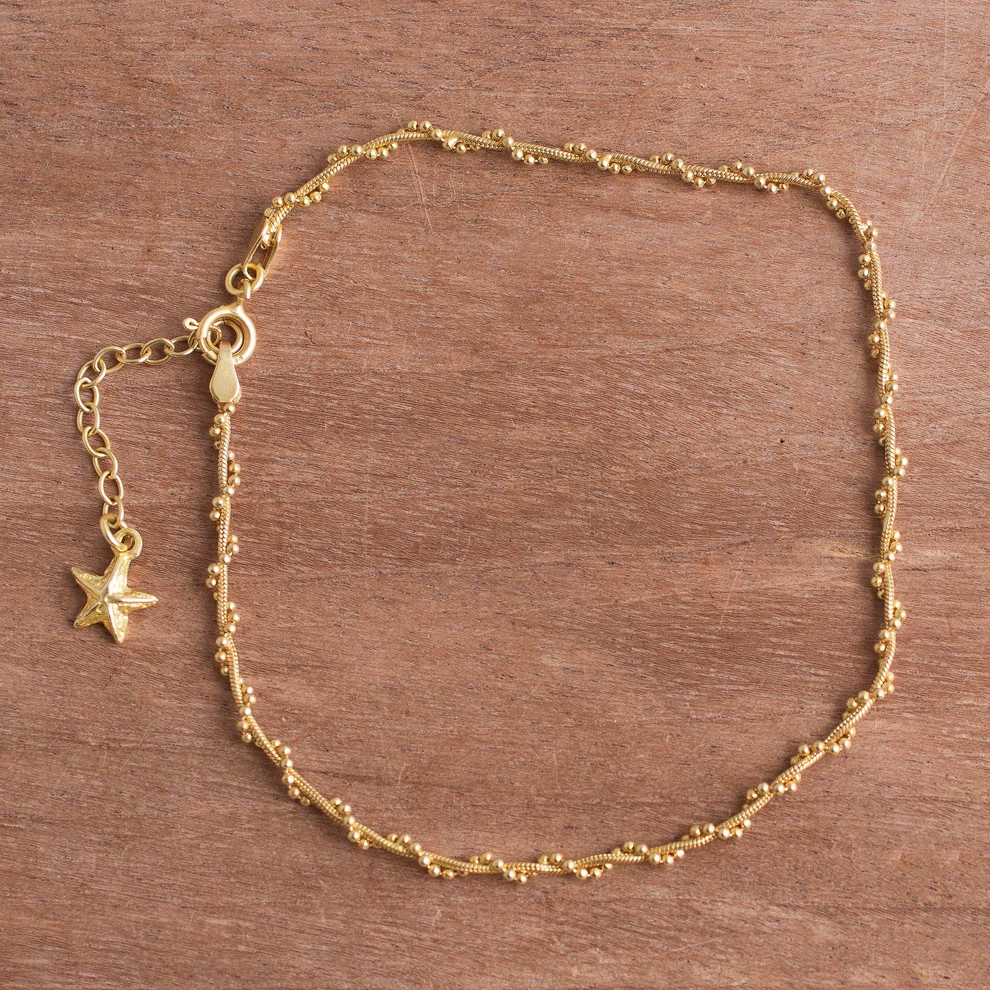 Moonlit Starfish 18k Gold Plated Sterling Silver Starfish Anklet from Peru
