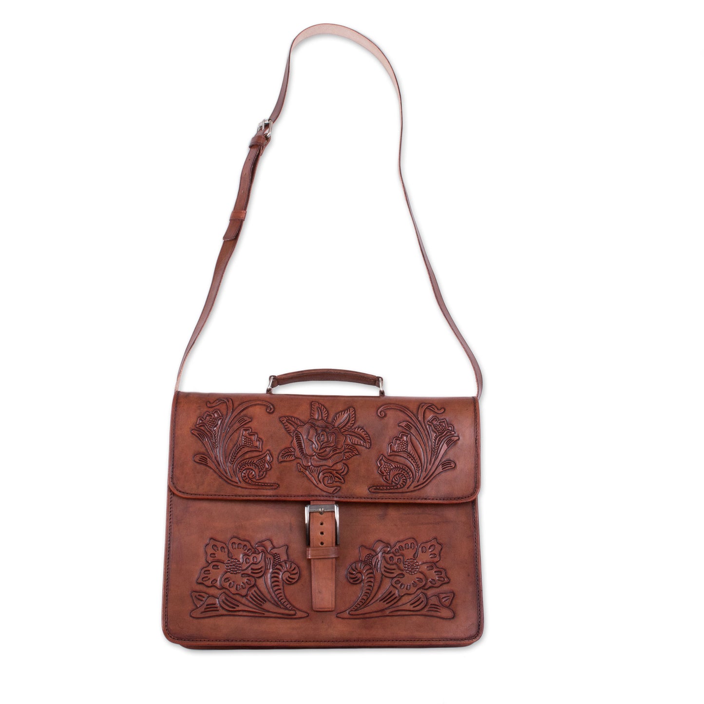 Floral Executive Handcrafted Floral Leather Handbag from Peru
