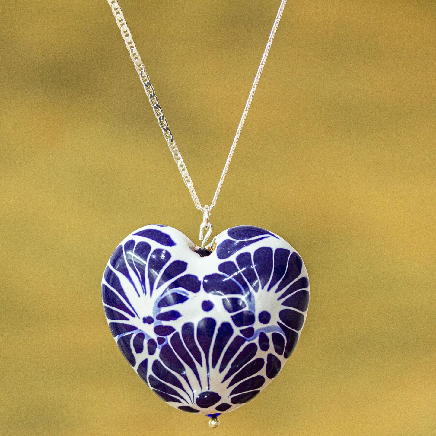 Heart of Mexico Hand Painted Ceramic Heart Pendant Necklace from Mexico