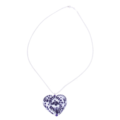 Heart of Mexico Hand Painted Ceramic Heart Pendant Necklace from Mexico