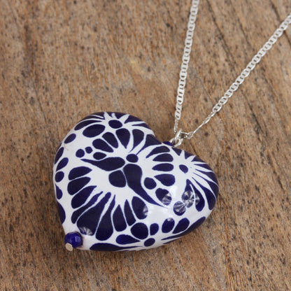Heart of Mexico Hand Painted Ceramic Heart Pendant Necklace from Mexico