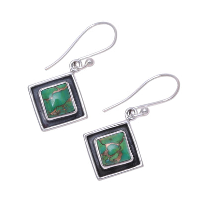 Chic Kites Green Composite Turquoise and Silver Dangle Earrings