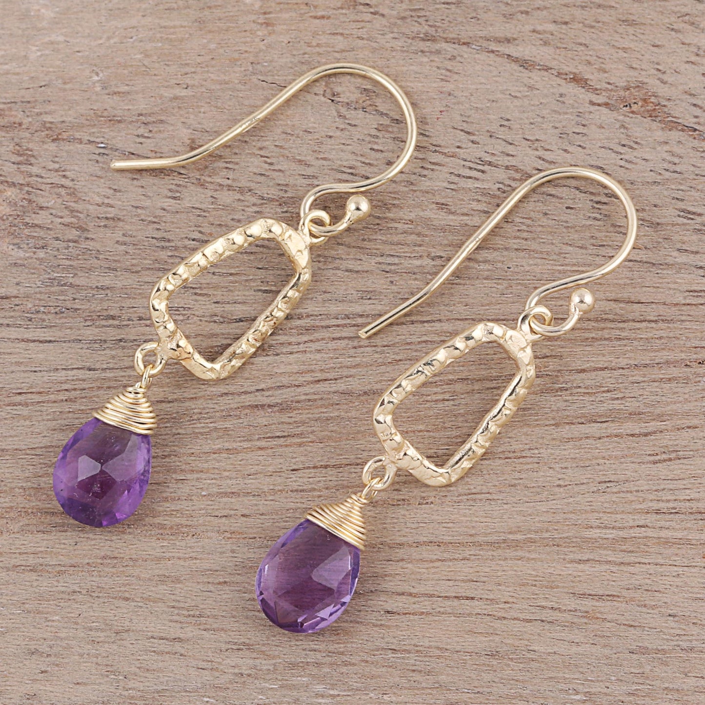 Dancing Frames 18k Gold Plated Amethyst Dangle Earrings from India