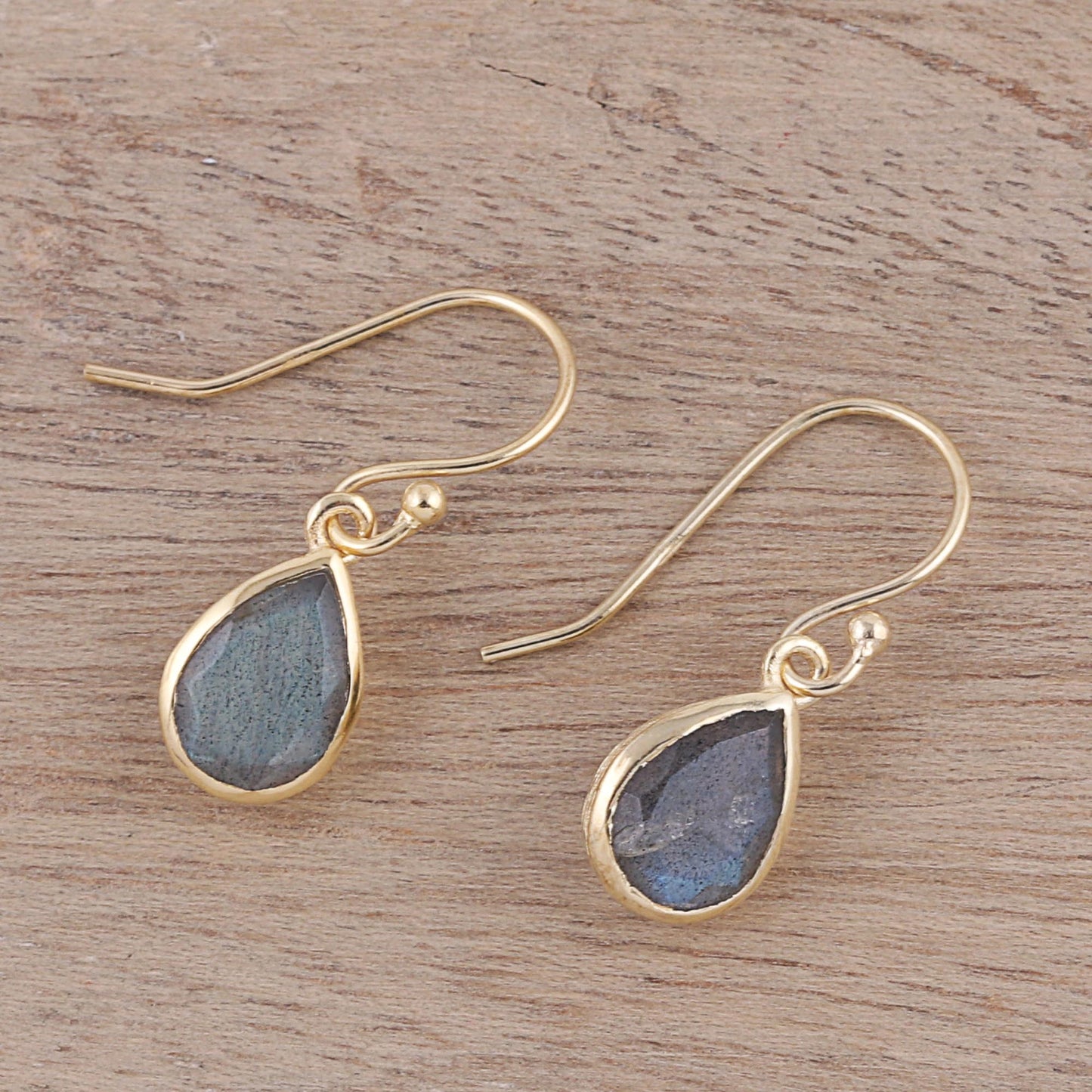 Fantastic Drops Gold Plated 4-Carat Labradorite Dangle Earrings from India