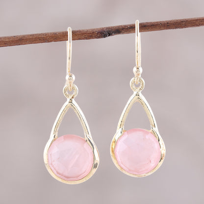 Fantastic Cradles Gold Plated Rose Quartz Dangle Earrings from India