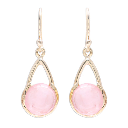 Fantastic Cradles Gold Plated Rose Quartz Dangle Earrings from India