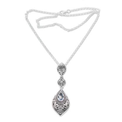 Tari Lotus Floral Blue Topaz Pendant Necklace from Bali