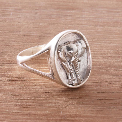 Elephant Traipse Sterling Silver Elephant Signet Ring from Bali