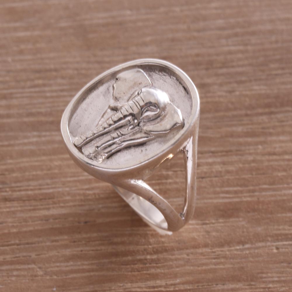 Elephant Traipse Sterling Silver Elephant Signet Ring from Bali