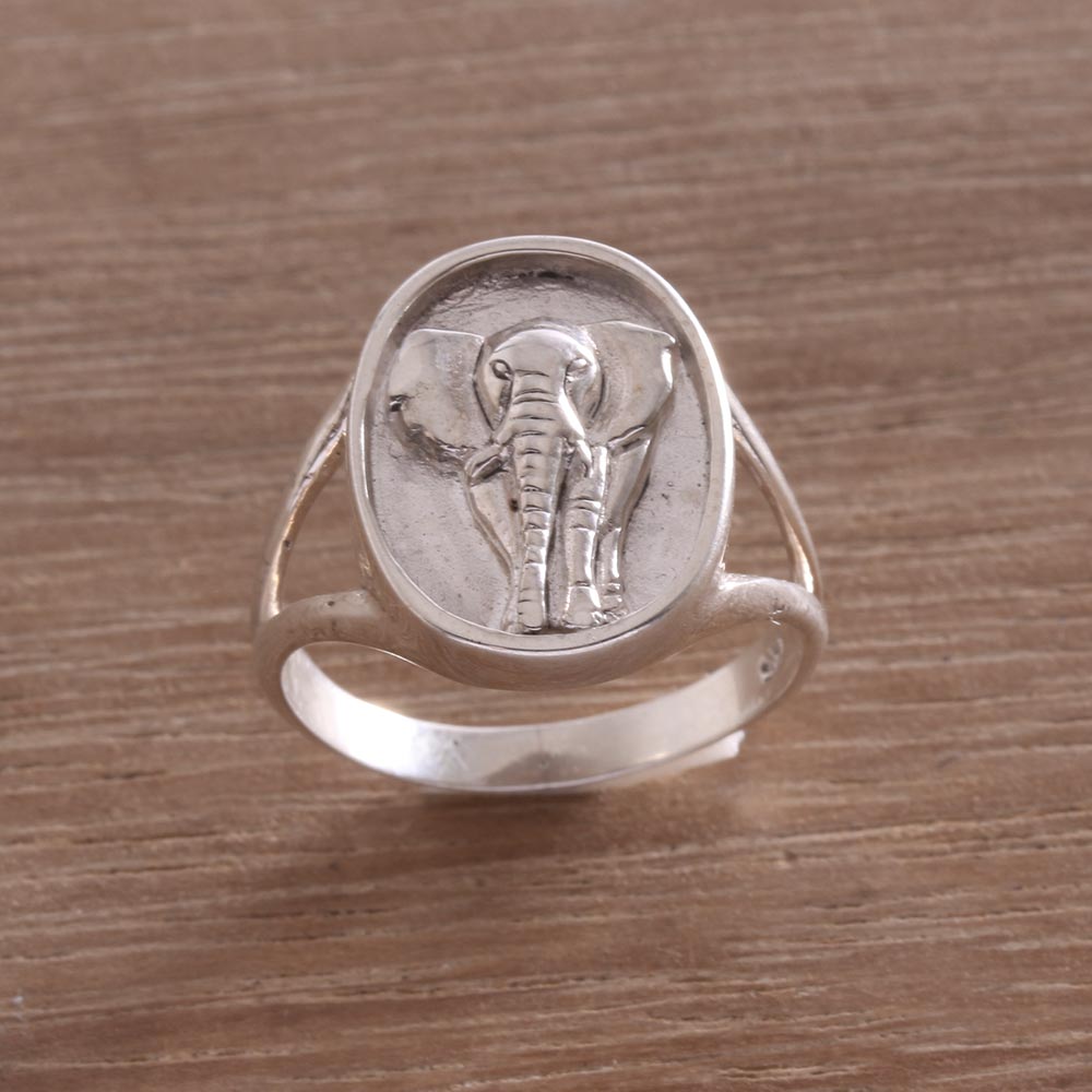 Elephant Traipse Sterling Silver Elephant Signet Ring from Bali