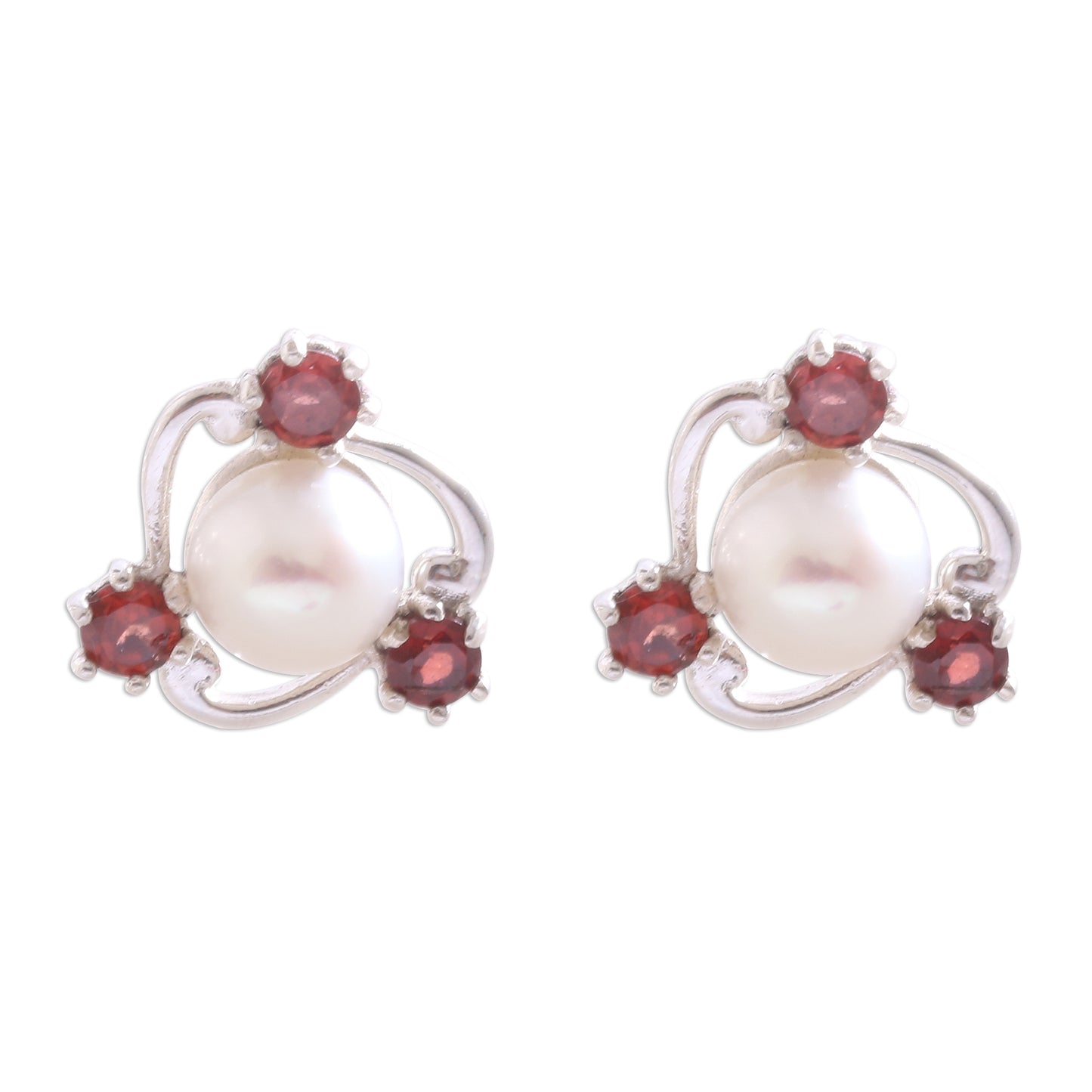 Sparks Fly Cultured Pearl and Garnet Stud Earrings from Bali