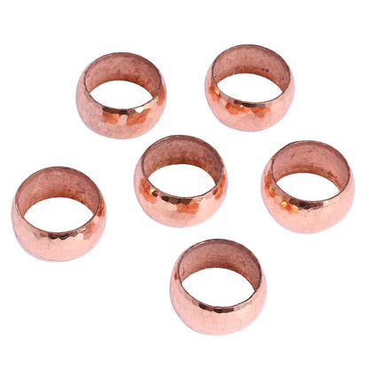 Bright Sheen Handcrafted Hammered Copper Napkin Rings (Set of 6)