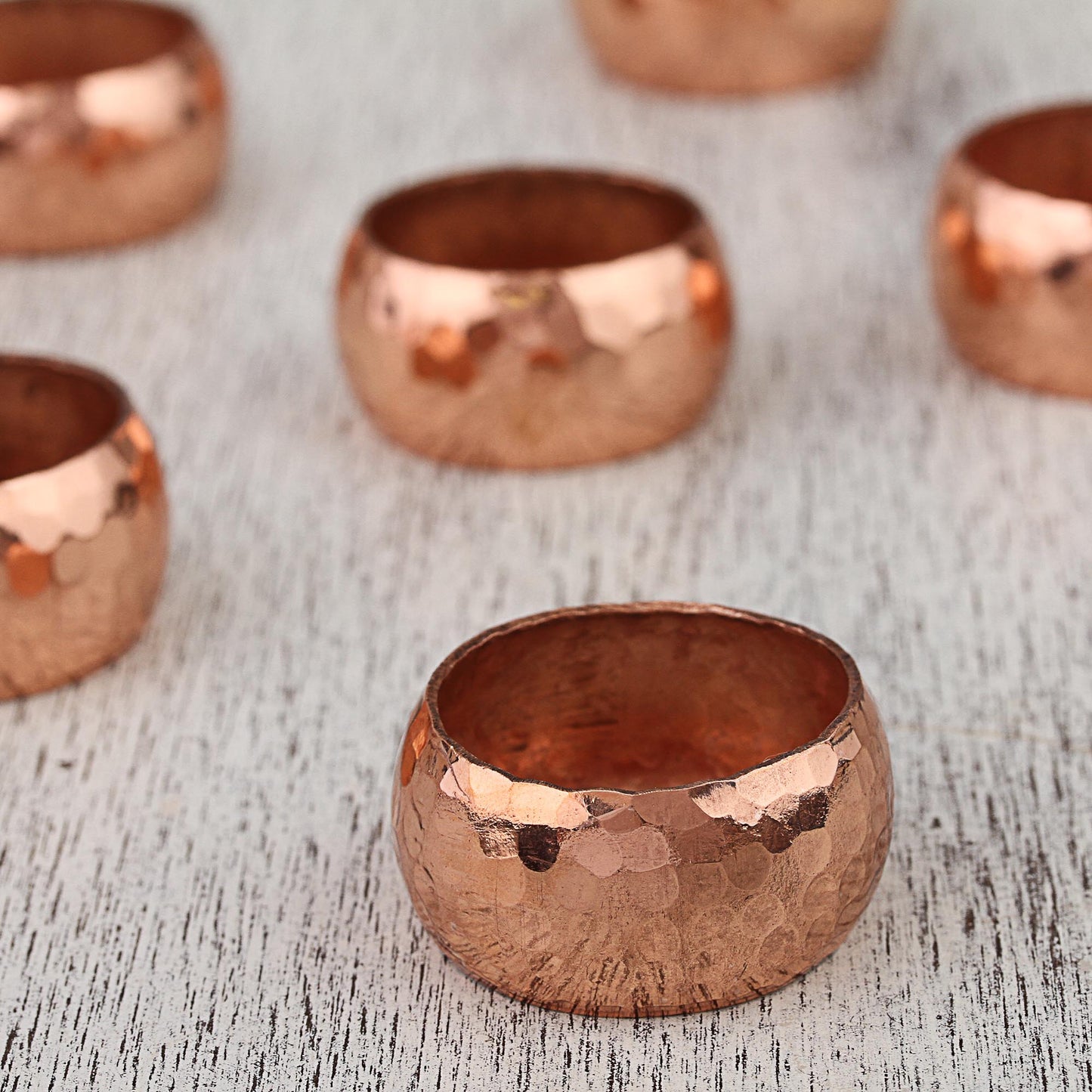 Bright Sheen Handcrafted Hammered Copper Napkin Rings (Set of 6)