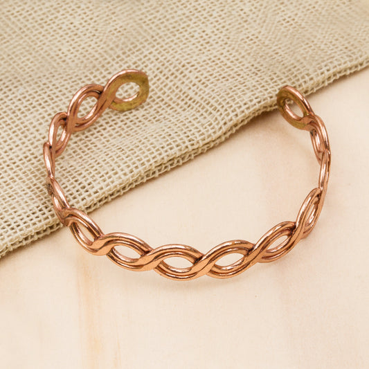 Brilliant Beauty Weave Motif Copper Cuff Bracelet from Mexico