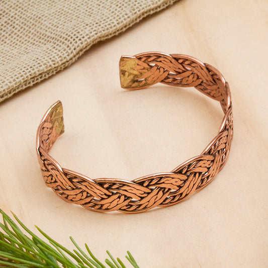 Brilliant Weave Handcrafted Braided Copper Cuff Bracelet from Mexico