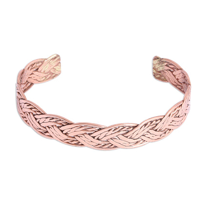 Brilliant Weave Handcrafted Braided Copper Cuff Bracelet from Mexico