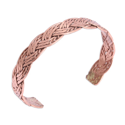 Brilliant Weave Handcrafted Braided Copper Cuff Bracelet from Mexico