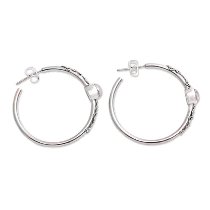 Bali Memories Rainbow Moonstone Half-Hoop Earrings Crafted in Bali