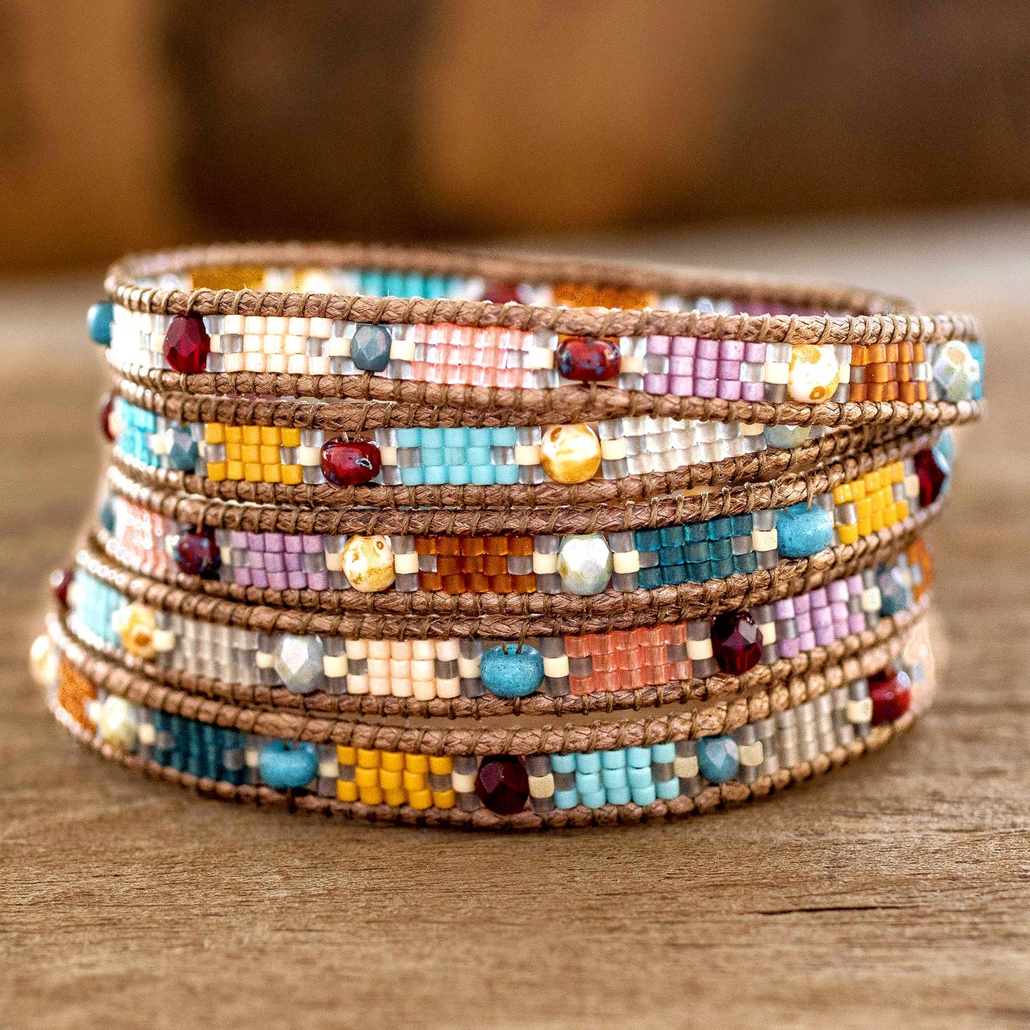 Colorful Festival Colorful Glass Beaded Wrap Bracelet from Guatemala