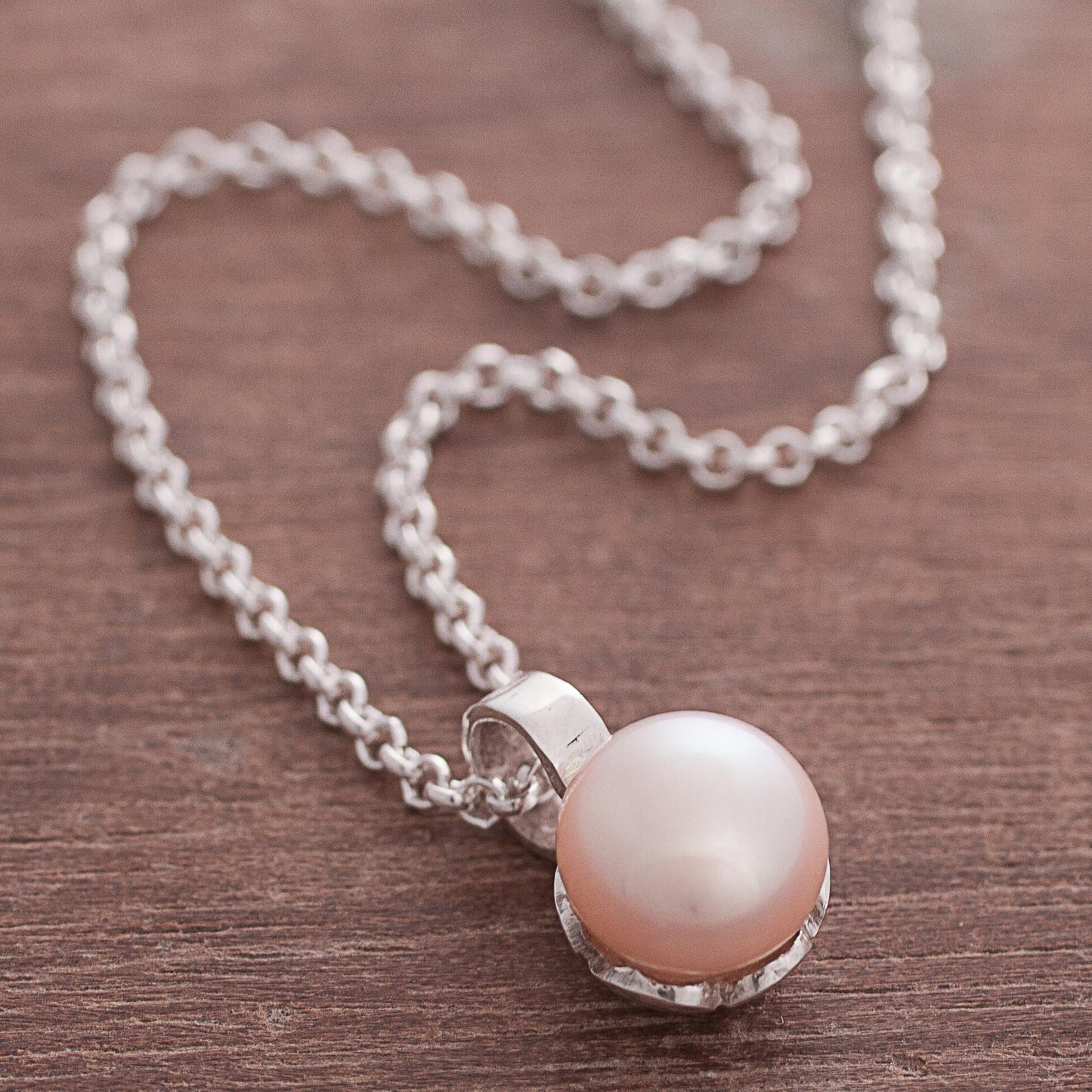 Peach Bloom Peach Cultured Pearl and Sterling Silver Pendant Necklace