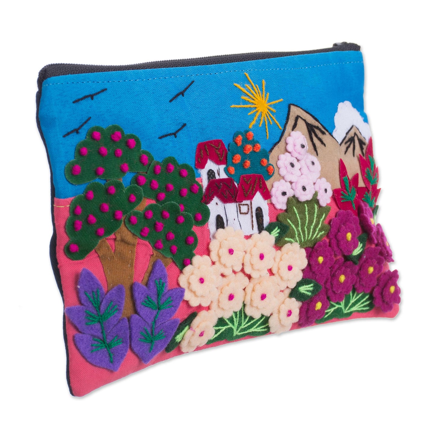 Flourishing Gardens Colorful Andean Gardens Cotton Blend Appliqué Pencil Case