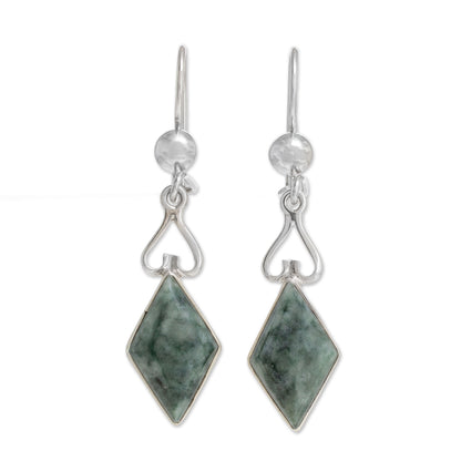 Marvelous Green Diamonds Diamond-Shaped Jade Dangle Earrings in Green from Guatemala