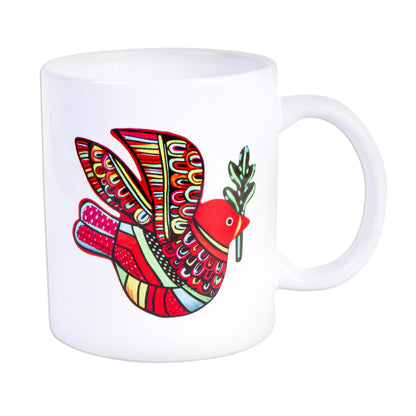 Red Peace Dove Ceramic Mug with a Hand-Painted Red Dove from Mexico