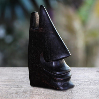 Nosing Around in Dark Brown Whimsical Dark Brown Hand Carved Wood Face Eyeglasses Holder