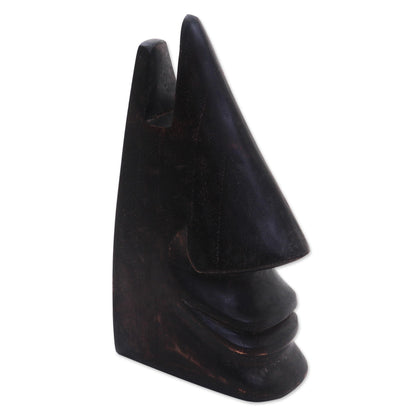 Nosing Around in Dark Brown Whimsical Dark Brown Hand Carved Wood Face Eyeglasses Holder