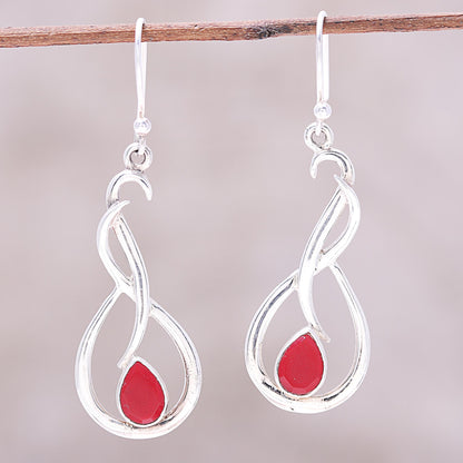 Fiery Dance Swirl Motif Ruby Dangle Earrings from India