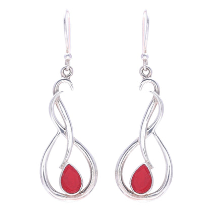 Fiery Dance Swirl Motif Ruby Dangle Earrings from India