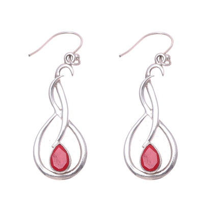 Fiery Dance Swirl Motif Ruby Dangle Earrings from India