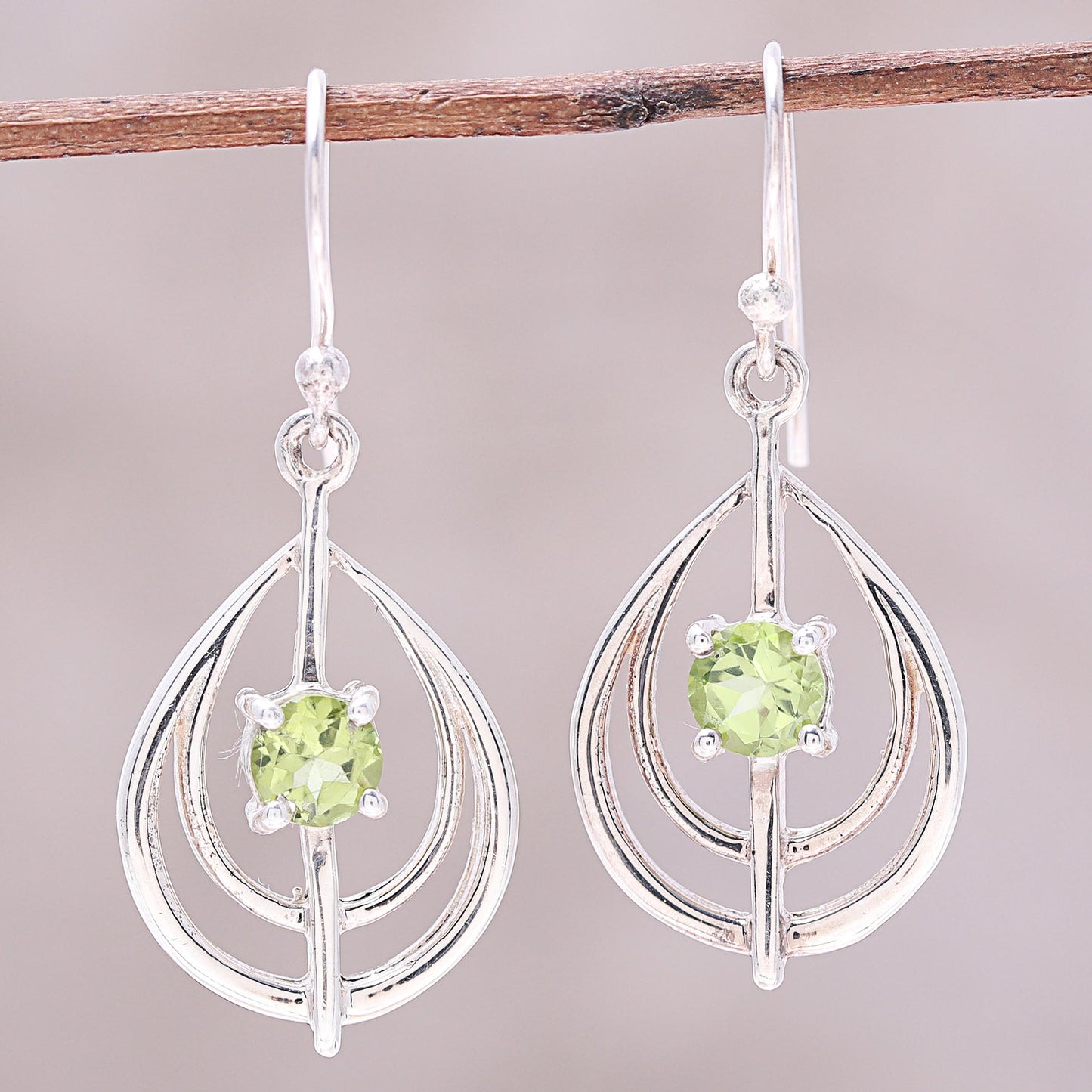 Glossy Drops Drop-Shaped Peridot Dangle Earrings from India