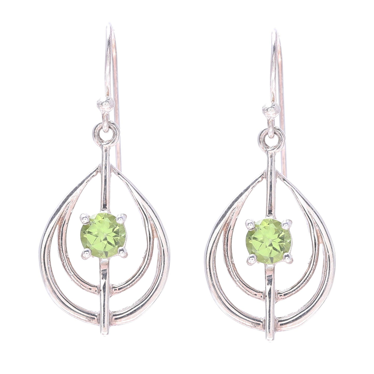 Glossy Drops Drop-Shaped Peridot Dangle Earrings from India