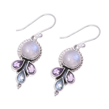 Dancing Elegance Multi-Gemstone Dangle Earrings Handcrafted in India