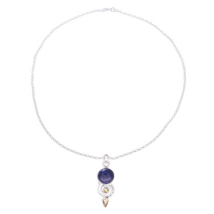 Majestic Spiral Citrine and Lapis Lazuli Spiral Necklace from India