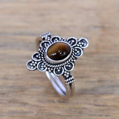 Daydream Temple Handcrafted Tiger's Eye Cocktail Ring from Bali