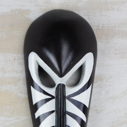 Love Stripes Handcrafted Wood African Mask in Black and White from Ghana