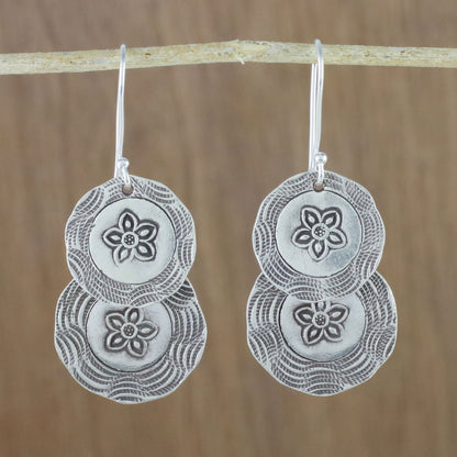 Flower Coins Karen Hill Tribe Silver Floral Boho Dangle Earrings