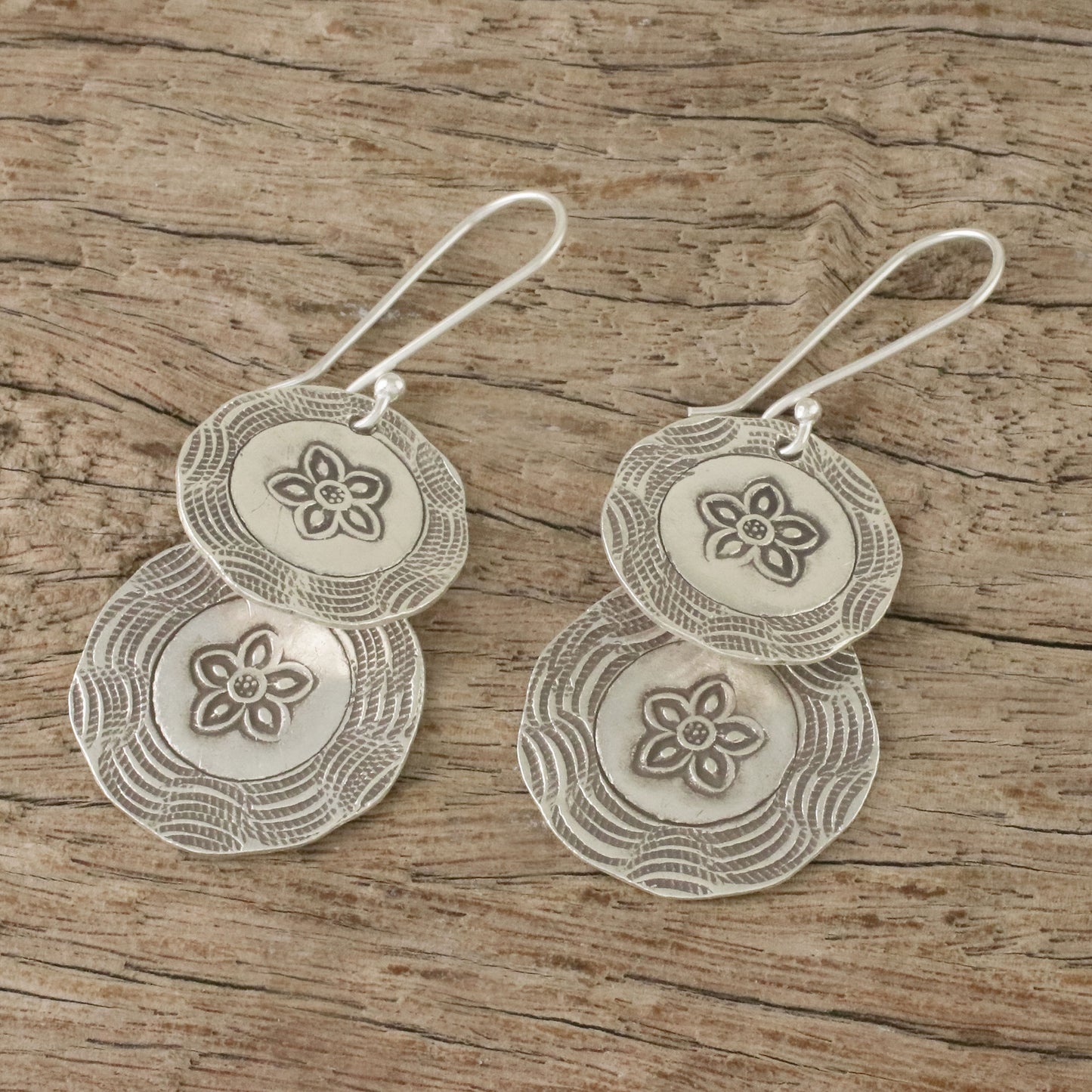 Flower Coins Karen Hill Tribe Silver Floral Boho Dangle Earrings