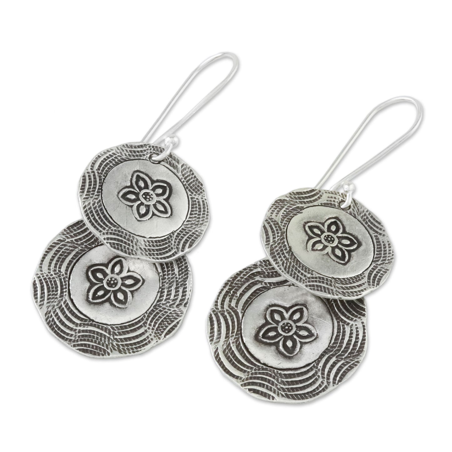 Flower Coins Karen Hill Tribe Silver Floral Boho Dangle Earrings