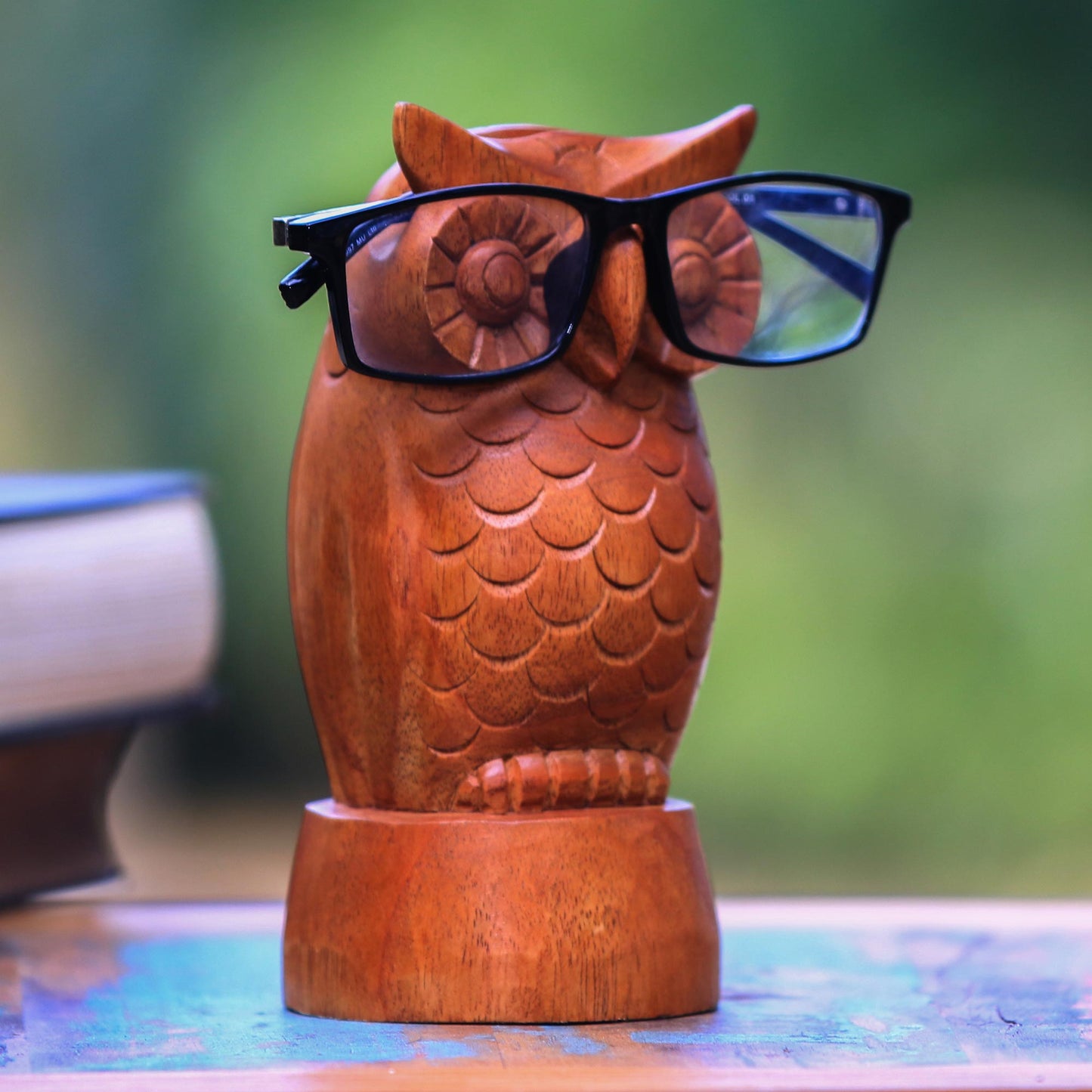 Wise Owl Owl-Shaped Jempinis Wood Eyeglasses Holder from Bali