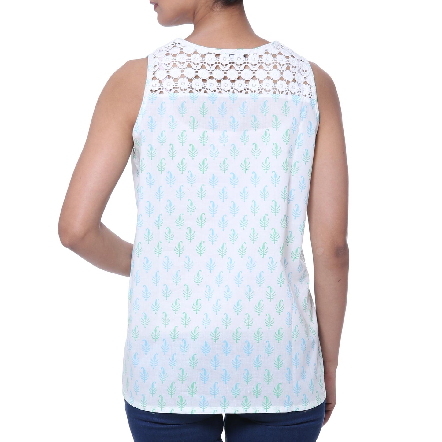 Summer Desire Block-Printed White Cotton Blouse from India