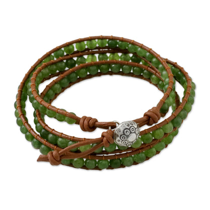 Spring Forest Green Quartz Beaded Wrap Bracelet from Thailand