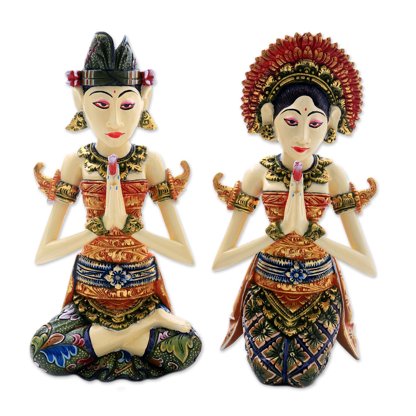 Balinese Bride and Groom Balinese Bride and Groom Handcrafted Wood Sculptures (Pair)