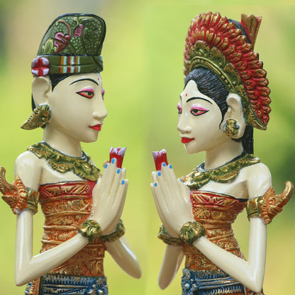 Balinese Bride and Groom Balinese Bride and Groom Handcrafted Wood Sculptures (Pair)