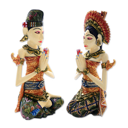 Balinese Bride and Groom Balinese Bride and Groom Handcrafted Wood Sculptures (Pair)