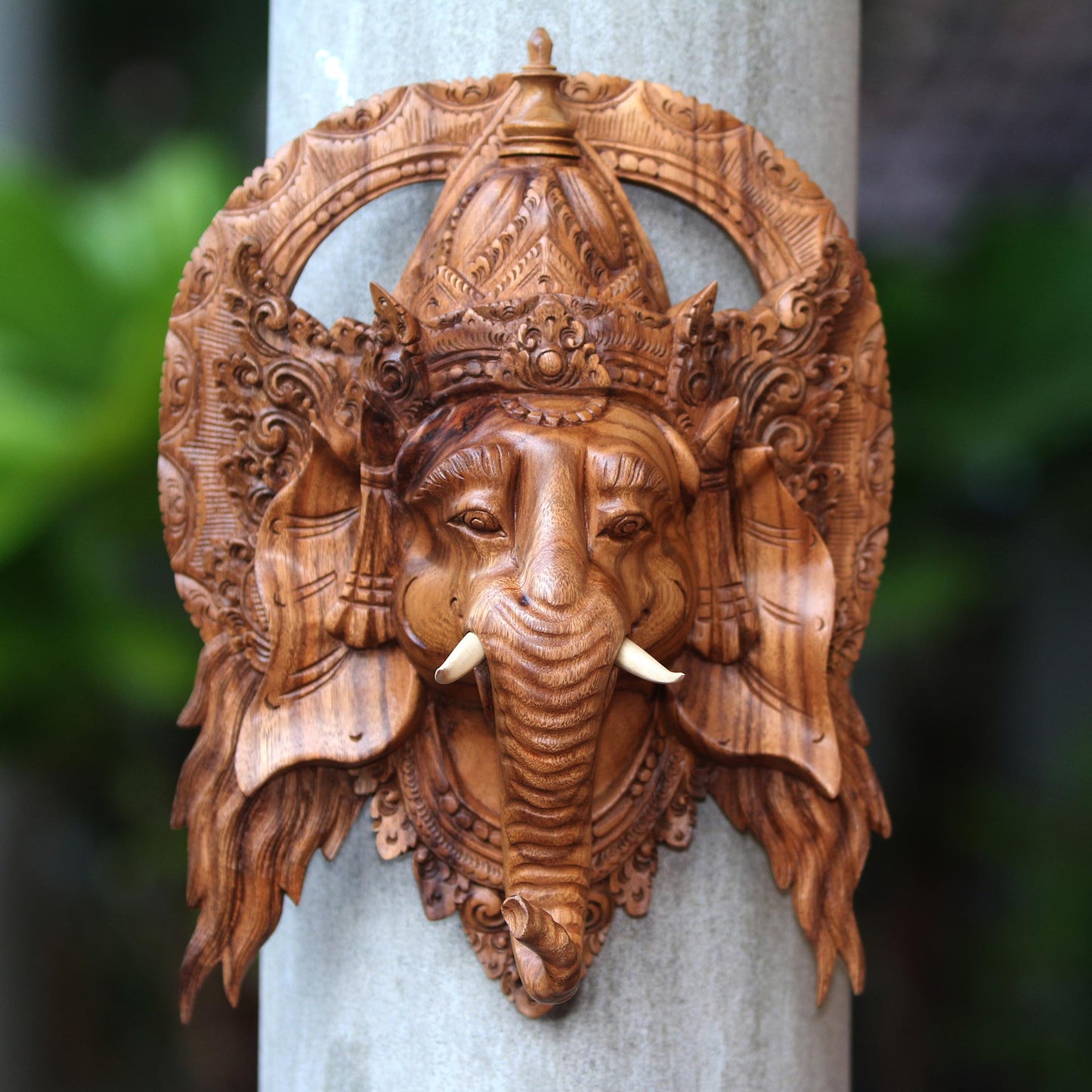 Natural Ganesha Lord Ganesha Hand Carved Wood Decorative Wall Mask from Bali