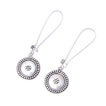 Floral Coin Sterling Silver Dotted Floral Medallion Dangle Earrings