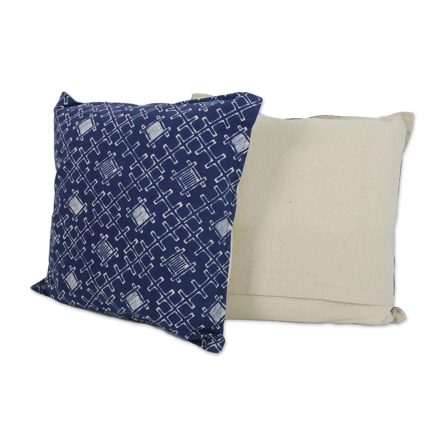 Indigo Thatch Batik Cotton Cushion Covers with Thatch Motifs (Pair)